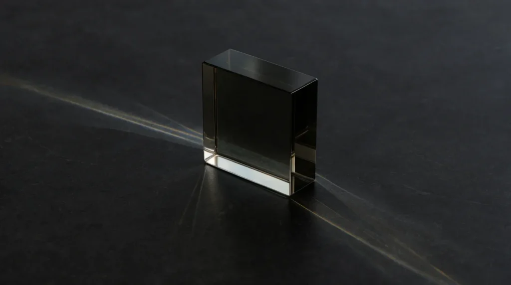 Daylight passing through a smoked glass block and separating into soft bands
